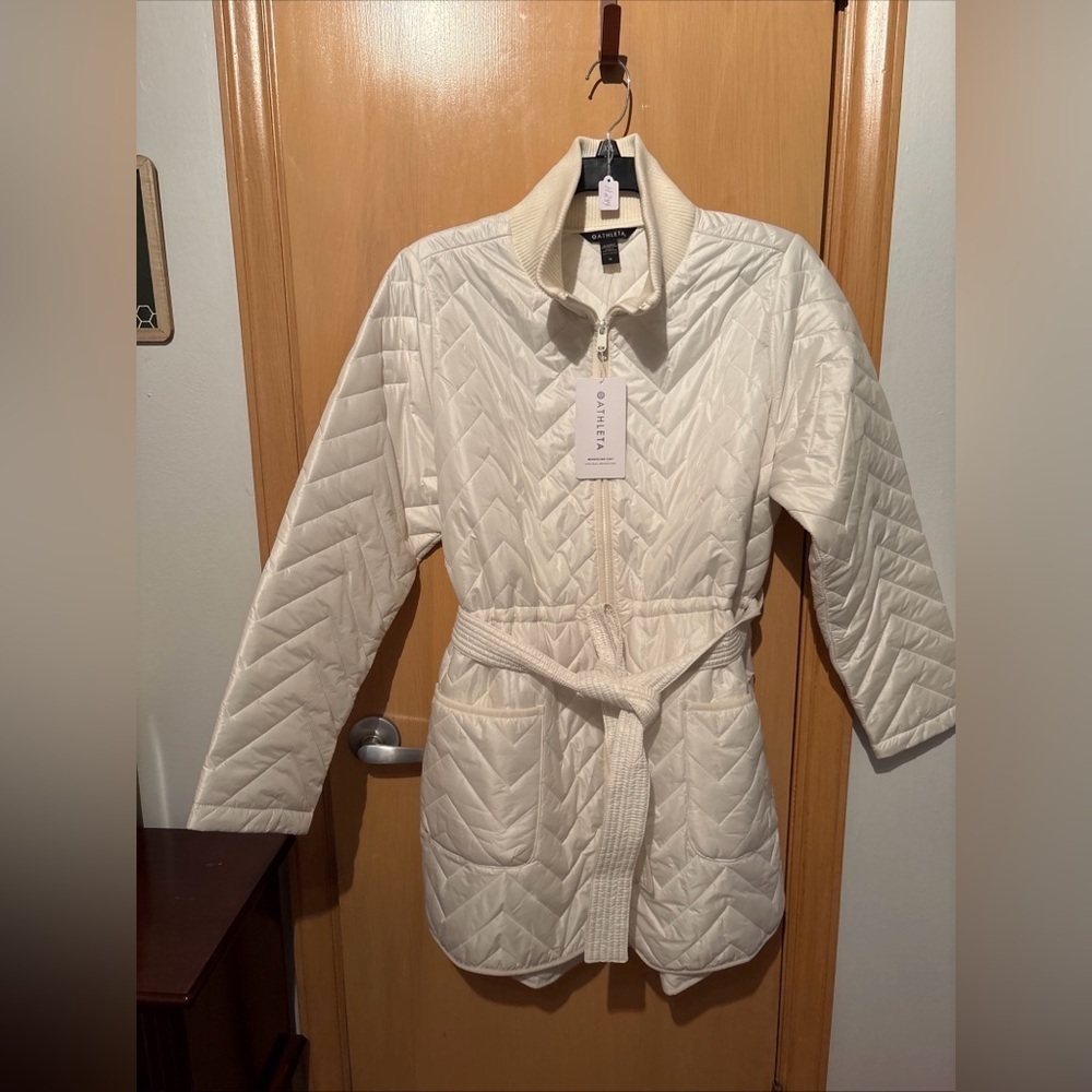 ATHLETA Mendocino Coat Women's Size 1X Off White Belted w/ pockets BNWT - Picture 4 of 7